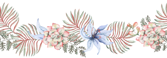 Blume und Efeu Grün Blätter lange Ranke Aquarell Blätter im ein lange Stengel oder Ast Beute zum ein Rand Design. png