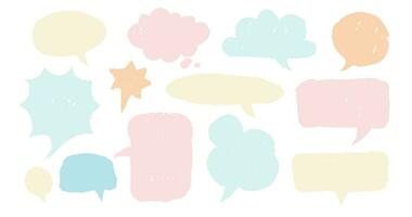 Naive speech bubbles pack. Doodle boho sketch style of chat clouds in natural tones. Dialogue, discussion, message, thoughts comic sketch. Scandinavian nursery Design for kids. vector