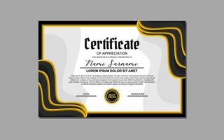 A certificate template featuring an elegant gold and black design. Suitable for creating professional certificates for awards, achievements, and recognition in various industries. vector