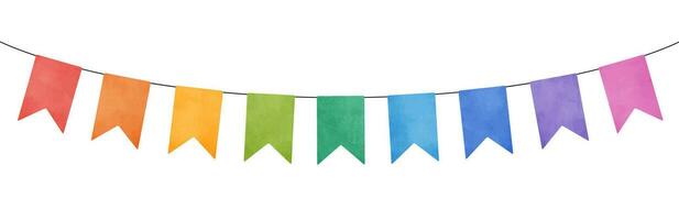 Colorful watercolor carnival garland with decorative holiday flags. vector