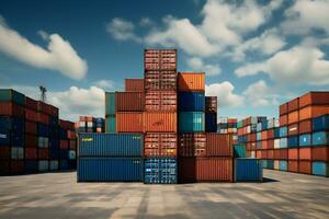 Stack of Cargo Containers at the docks for Logistic Import Export. AI Generative photo