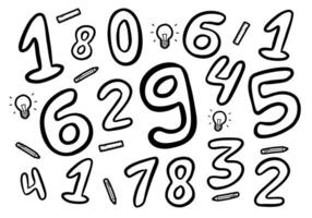 Doodle hand drawn counting of number 0 to 9. Vector design assets of number writing for toddler or kids education audience design project