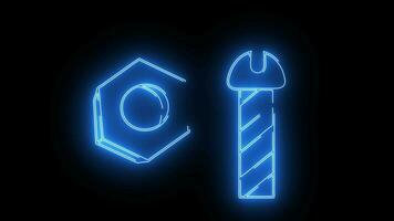 Animated nuts and bolts logo with glowing neon lines video