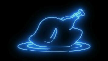 Roast chicken logo animation with glowing neon lines video