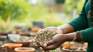 un comunidad jardín tendido por locales de varios antecedentes, siembra semillas de unidad y inclusividad generativo ai foto