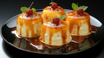 delicious pudding food with fruit topping ai photo