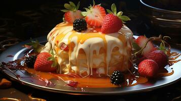 delicious pudding food with fruit topping ai photo