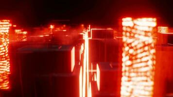 3d render. Futuristic landscape with cubic motion animation with orange light in the darkness with cold neon light. video