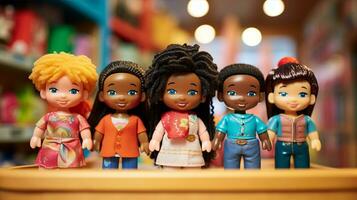 A toy store featuring dolls of various ethnicities, promoting inclusivity and representation for children. Generative AI photo