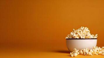 A bowl of popcorn. Web banner with copy space. Generative AI photo