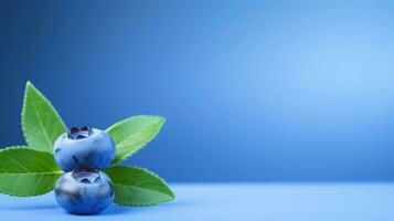 Blueberry and leaves, fresh wild blue berry. Web banner with copy space. Generative AI photo