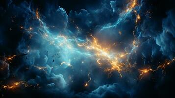 Background of lightning strikes above the clouds ai photo