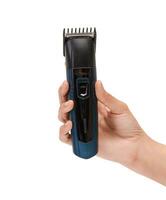 Woman Hand Holding An Electric Hair Clipper, Trimmer Or Shaver Closeup Photo On White Background