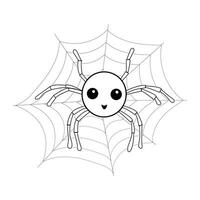 Spider on Spider web Line Art Coloring Pages for kids vector