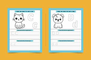 Alphabet Tracing Worksheet C and D Letters with Animal vector