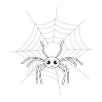 Spider on Spider web Line Art Coloring Pages for kids vector