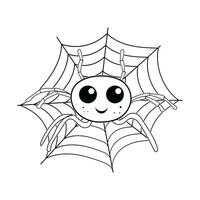 Spider on Spider web Line Art Coloring Pages for kids vector