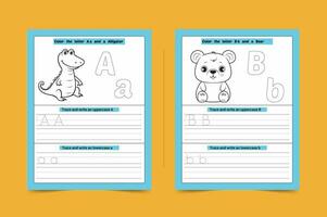 A and B Letter Tracing Practice Sheet with Animal vector