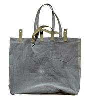 empty handcrafted gray corduroy tote bag isolated photo