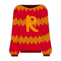 Sweater with a letter R. Vector in cartoon style. All elements are isolated