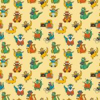 Seamless pattern with Funny fantasy characters dragons vector