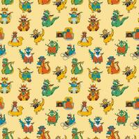 Seamless pattern with Funny fantasy characters dragons vector