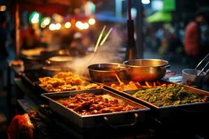 A la parrilla calle comida en camión en calle fondo, ai generado foto