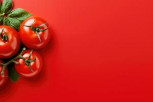 Tomatoes on dark background, top view. AI Generated photo