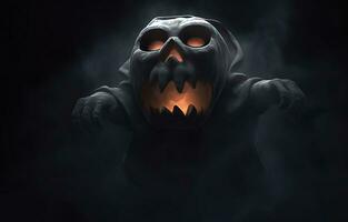 Halloween night terrible scary monster, mystical fantasy creature, dark background. AI generated. photo