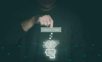 the person touching the virtual screen to use input commands ai, digital transformation management concept Internet of Things, Big Data, Automated Operations, Various Storage, Data Search photo