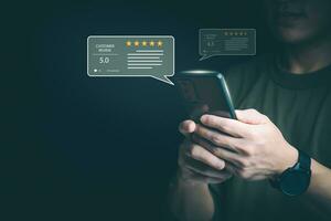 Customer services best excellent business rating experience. Satisfaction survey concept. user gives ratings to service experience on the online application, online marketing, and business processes. photo