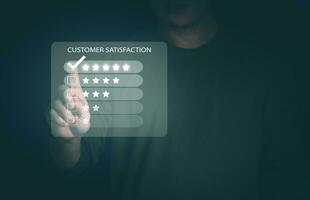 Customer services best excellent business rating experience. Satisfaction survey concept. user gives ratings to service experience on the online application, online marketing, and business processes. photo