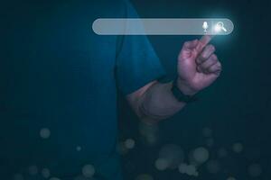 information search technology Search engine optimization, human hand operating the search box to search for information On the Internet Using Search Console for Your Website, Big Data photo