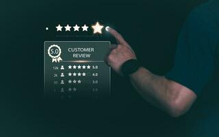 Customer services best excellent business rating experience. Satisfaction survey concept. user gives ratings to service experience on the online application, online marketing, and business processes. photo