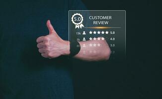 Customer services best excellent business rating experience. Satisfaction survey concept. user gives ratings to service experience on the online application, online marketing, and business processes. photo