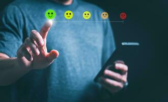 Customer services best excellent business rating experience. Satisfaction survey concept. user gives ratings to service experience on the online application, online marketing, and business processes. photo