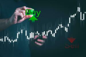 Planning and strategy, stock market, business growth, progress or success concept, businessman or trader showing growing virtual holographic stocks, invest in stock market trading or digital assets photo