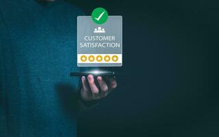 Customer services best excellent business rating experience. Satisfaction survey concept. user gives ratings to service experience on the online application, online marketing, and business processes. photo