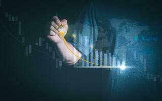 Planning and strategy, stock market, business growth, progress or success concept, businessman or trader showing growing virtual holographic stocks, invest in stock market trading or digital assets photo