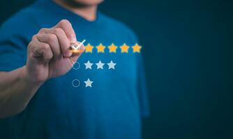 Customer services best excellent business rating experience. Satisfaction survey concept. user gives ratings to service experience on the online application, online marketing, and business processes. photo