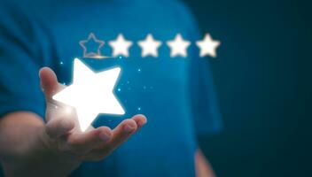 Customer services best excellent business rating experience. Satisfaction survey concept. user gives ratings to service experience on the online application, online marketing, and business processes. photo