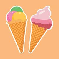 Two ice creams in a cone. Sweet cold dessert. vector