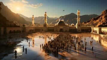 the beautiful view of the city of Mecca and also the place of worship of the Kaaba photo