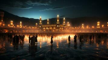 the beautiful view of the city of Mecca and also the place of worship of the Kaaba photo