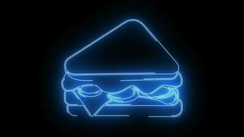 animado sandwitch logotipo com brilhando néon linhas video