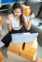 Many parcel boxes are prepared and inspected before calling shipping company to pick up parcel for delivery. entrepreneurs SMEs have prepared parcel boxes for delivery after receiving orders photo