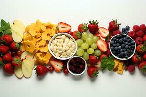 Various kinds of healthy fruit and grain snacks photo