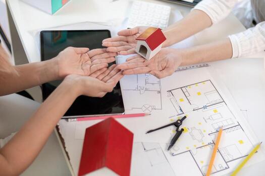 The designer team delivered the sample house to the customer for viewing after discussing and consulting with the construction engineer about the structure and building design. photo