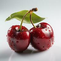 Red cherries on a white background photo