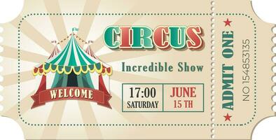 Vintage circus ticket. Vector design circus ticket, with big top, admit one, code and text elements for arts festival and events.